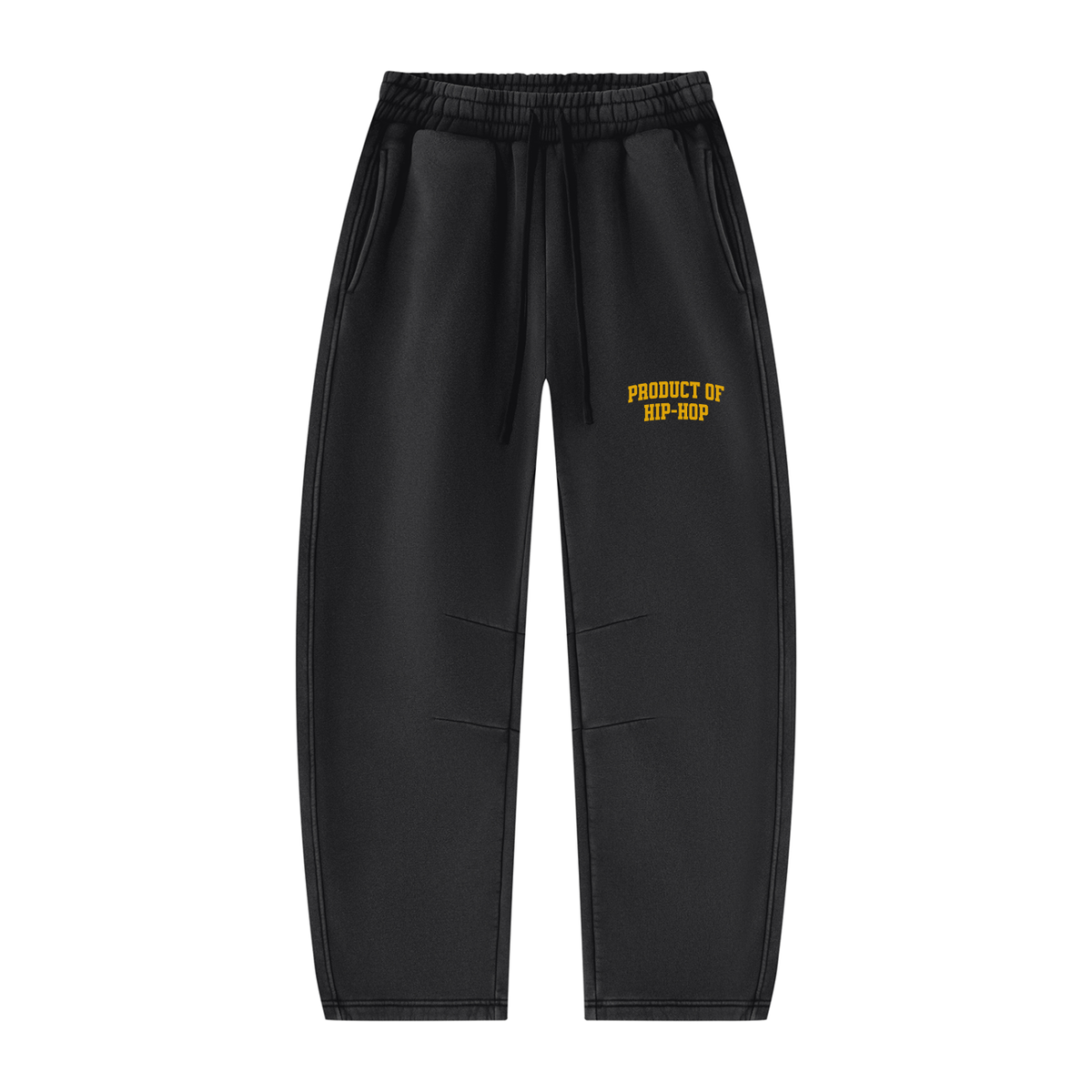 PRODUCT OF HIP-HOP Vintage Wash Barrel Leg Sweatpants — Black / Golden Yellow