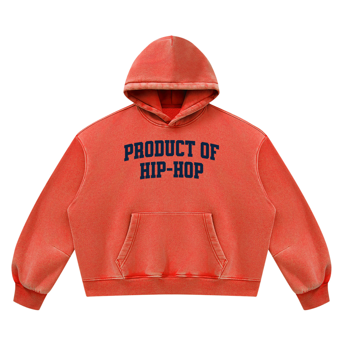 PRODUCT OF HIP-HOP Vintage Wash Boxy Fleece Hoodie — Washed Red / Navy Blue
