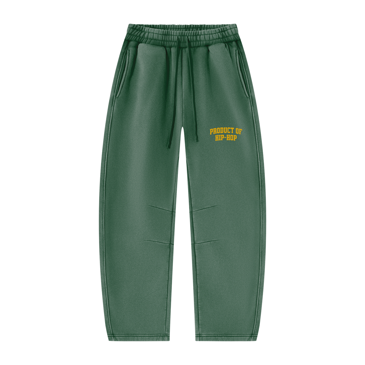 PRODUCT OF HIP-HOP Vintage Wash Barrel Leg Sweatpants — Dark Green / Golden Yellow