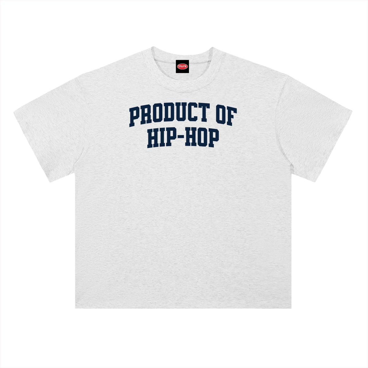 PRODUCT OF HIP-HOP Heavyweight Drop Shoulder Cotton T-Shirt— Light Gray / Navy Blue