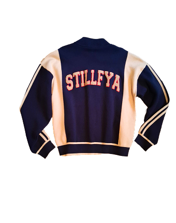 STILL.FYA Varsity Knit Zip Jacket – Navy / Sand
