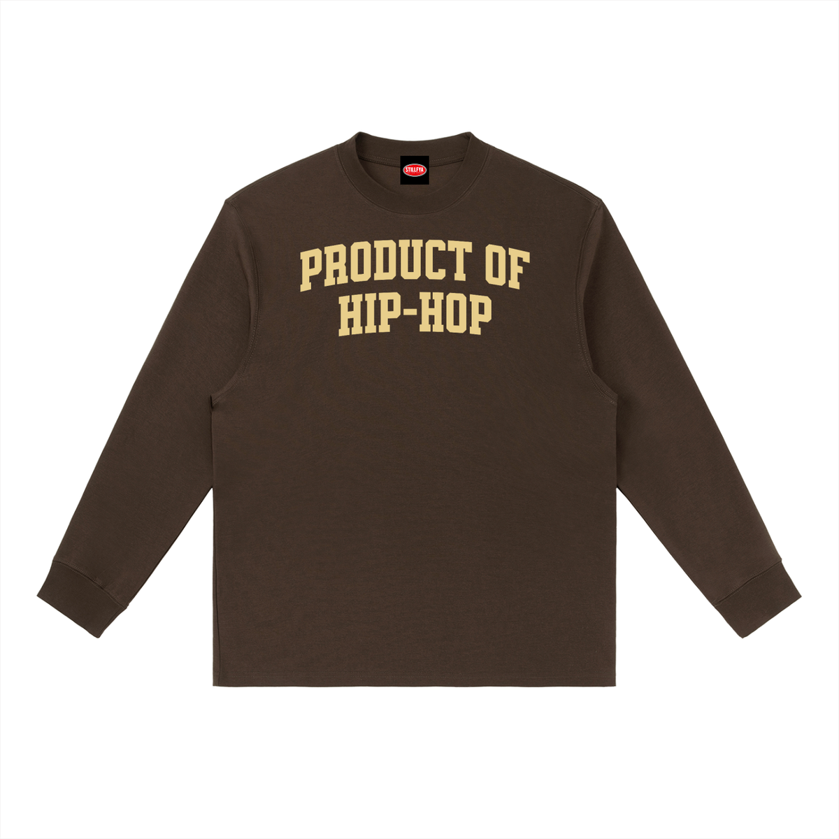 PRODUCT OF HIP-HOP Long Sleeve Crewneck Tee — Coffee / Bone