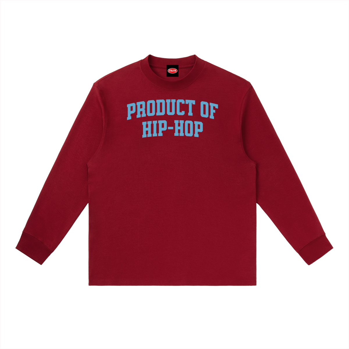 PRODUCT OF HIP-HOP Long Sleeve Crewneck Tee — Maroon / Powder Blue