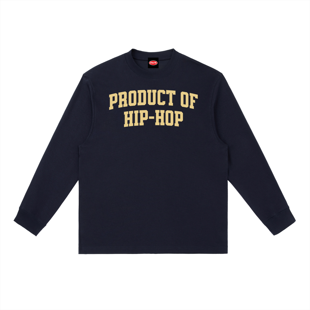 PRODUCT OF HIP-HOP  — Navy / Cream Crewneck Long-Sleeve T-Shirt