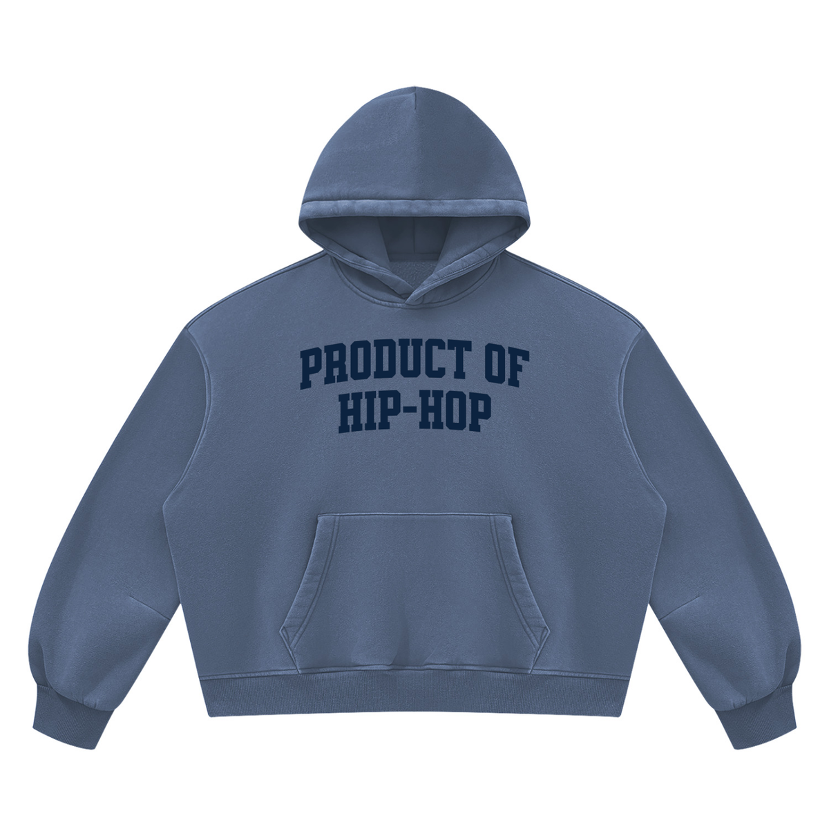 PRODUCT OF HIP-HOP Vintage Wash Boxy Fleece Hoodie — Washed Royal / Navy Blue